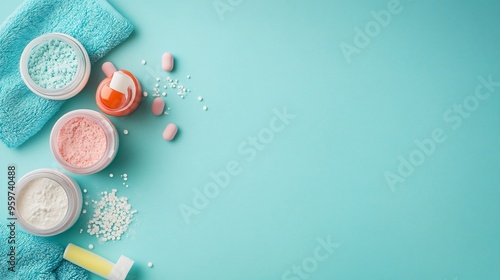 Professional Laundry Essentials on Turquoise Background