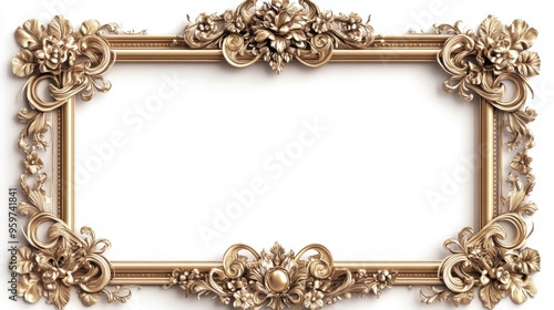 Rectangle gold frame with oriental-inspired patterns on classy background