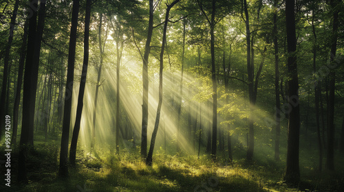 The sunlight dappled through the forest trees, illuminating a scene of natural beauty. Around me, I saw the familiar shapes of trees, branches, grass, and wood.