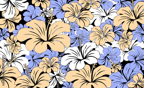 Hibiscus flowers Pattern. Hawaiian Seamless Pattern. Tropical flowers and Leaves. Hawaiian Aloha Shirt. Design for fabric, textile, wallpaper, clothing. floral background. vector illustration