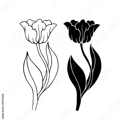 Line sketch, silhouette, stamp of spring flower tblpan. Vector graphics. photo