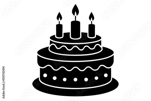 Birthday cake vector silhouette, birthday cake icon	
