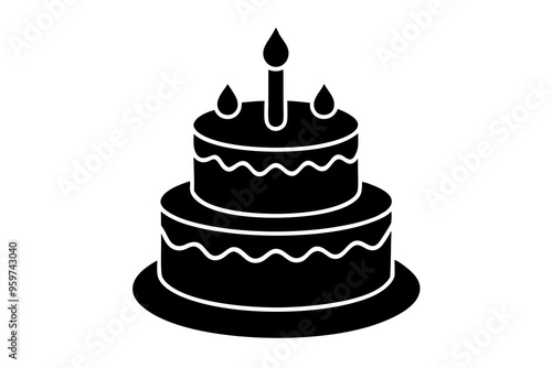 Birthday cake vector silhouette, birthday cake icon	

