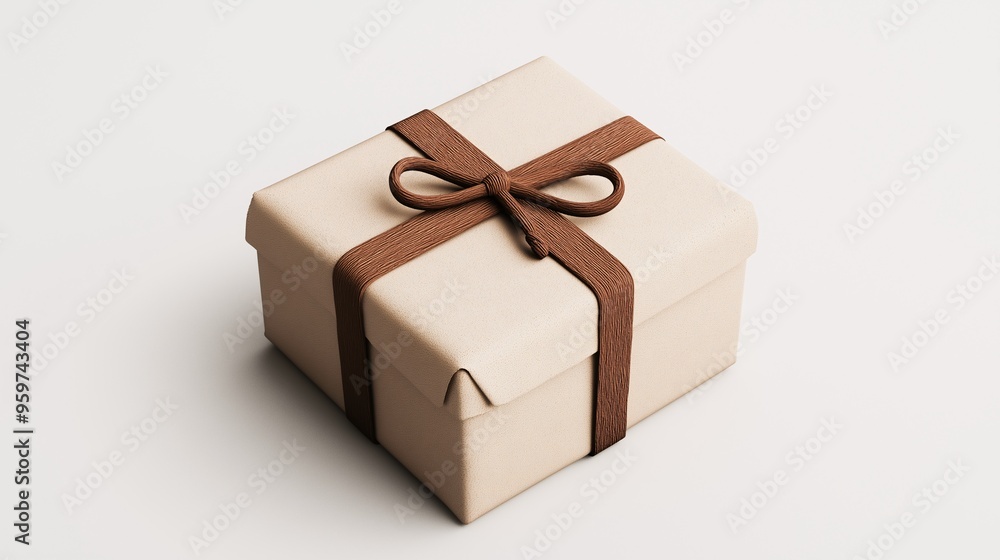 Gift Box with Brown Ribbon: A simple, elegant kraft paper gift box with a brown ribbon and bow, isolated on a white background. Perfect for showcasing your products or celebrating special occasions. Gift Box with Brown Ribbon: A simple, elegant kraft paper gift box with a brown ribbon and bow, isolated on a white background. Perfect for showcasing your products or celebrating special occasions.