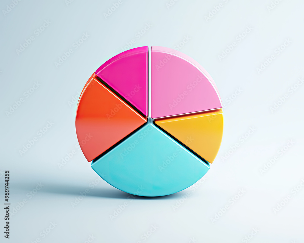 Fototapeta premium A colorful pie chart representation with bold segments, ideal for visualizing data and presentations in a modern style.