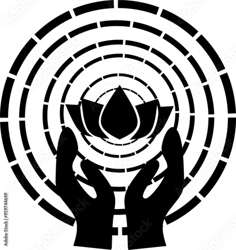 Silhouette of hands holding a beautiful lotus flower for logo design isolated on white background. Fit for spa symbol or logo.