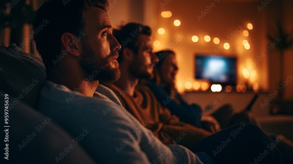 Group of Friends Watching TV at Home Group of Friends Watching TV at Home