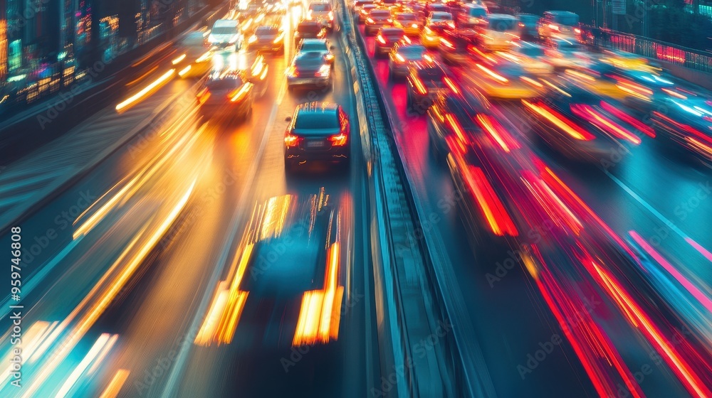 Blurred Motion of City Traffic at Night with Vibrant Lights and Busy Streets Blurred Motion of City Traffic at Night with Vibrant Lights and Busy Streets