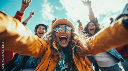 happy friends celebrating outdoors