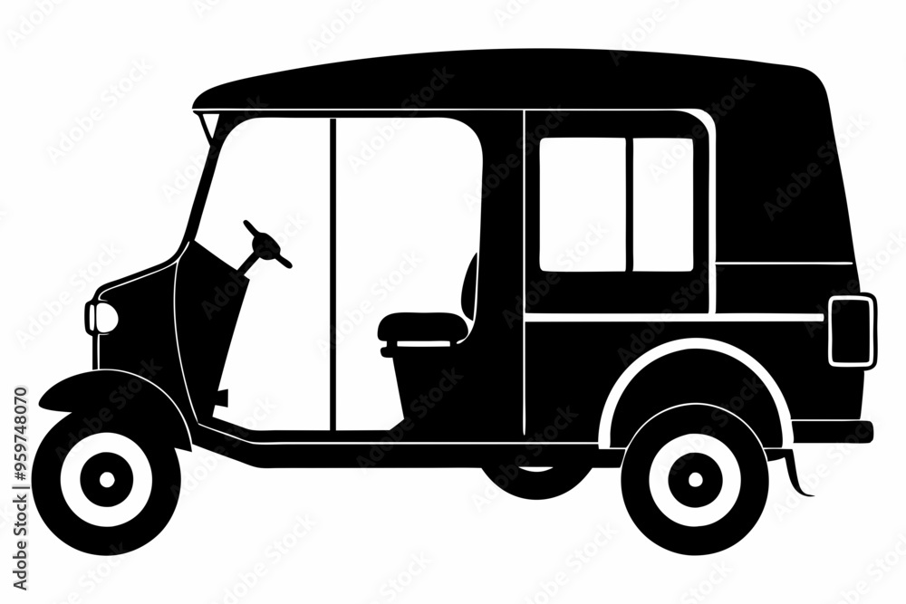 Obraz premium Auto Rickshaw silhouette vector, Classic auto rickshaw icon