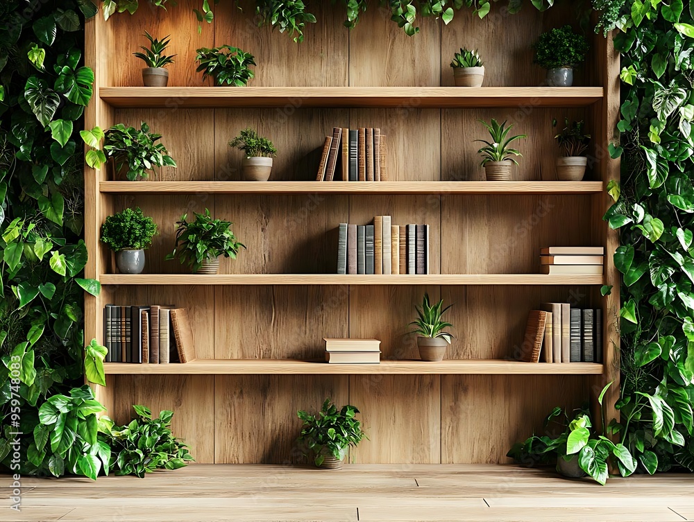 Indoor Jungle Bookshelf Illustration - Wooden Bookshelf with Lush Green Plants, Books, Home Library, Biophilic Design, Urban Jungle, Houseplants, Interior Design, Nature Inspired, Cozy Reading Nook Indoor Jungle Bookshelf Illustration - Wooden Bookshelf with Lush Green Plants, Books, Home Library, Biophilic Design, Urban Jungle, Houseplants, Interior Design, Nature Inspired, Cozy Reading Nook
