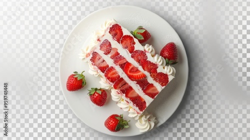 Strawberry cake top view full length isolate on transparency background PNG