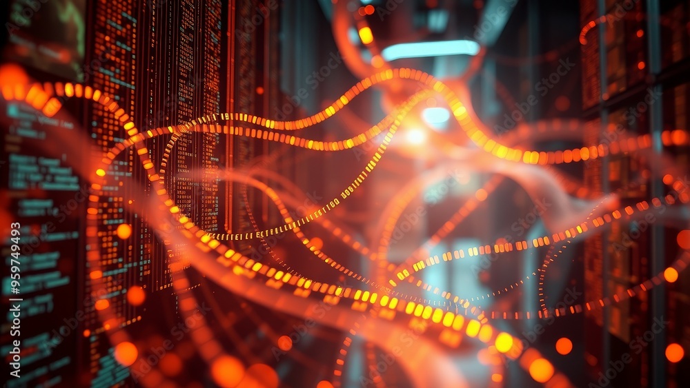 Abstract digital data flow, glowing orange. Abstract digital data flow, glowing orange.