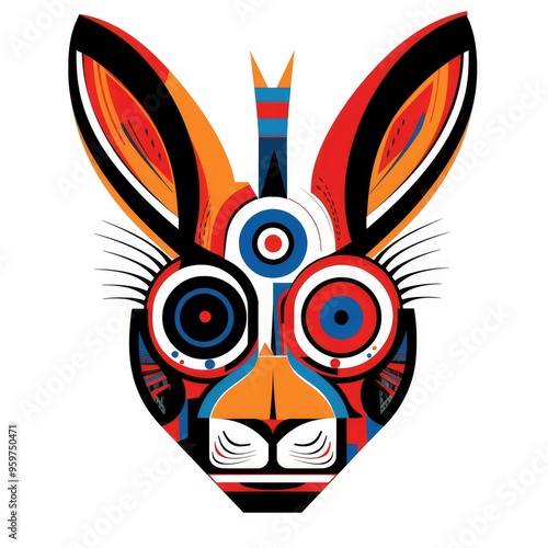 Portrait of a rabbit in vector psychedelic pop art style. photo