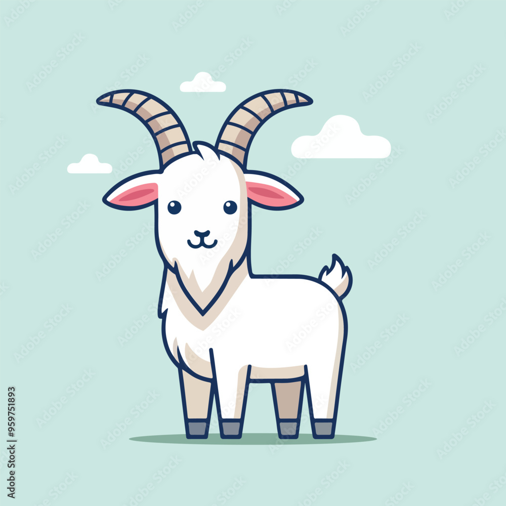 Adorable Cartoon Goat Illustration in Minimalist Style Adorable Cartoon Goat Illustration in Minimalist Style