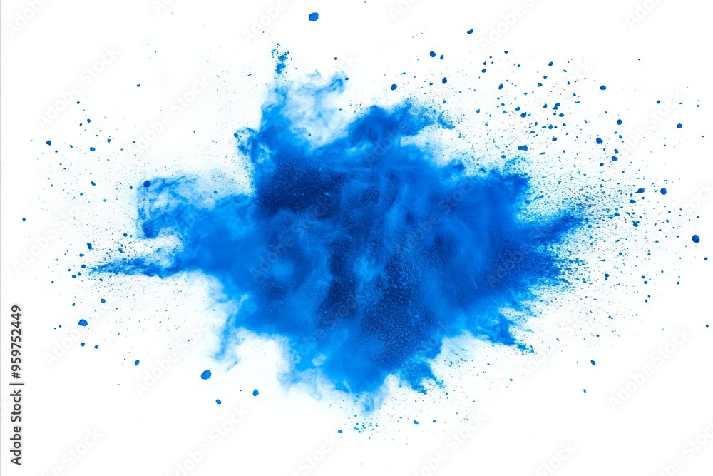 A blue powder explosion on a white background A blue powder explosion on a white background