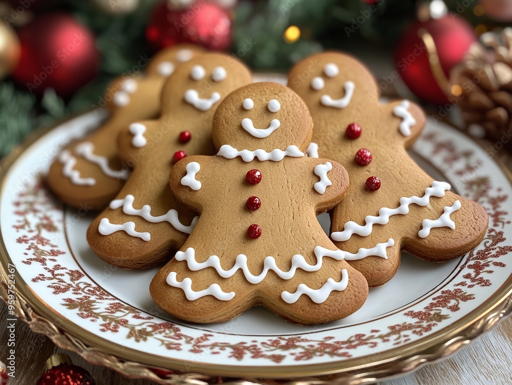 Decorated gingerbread cookies on a festive plate Decorated gingerbread cookies on a festive plate