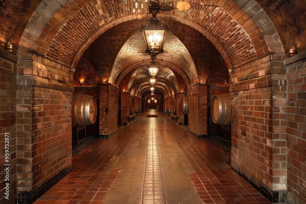 Brick hallway with arched ceiling. Perfect for showcasing wine or other luxury products. Brick hallway with arched ceiling. Perfect for showcasing wine or other luxury products.