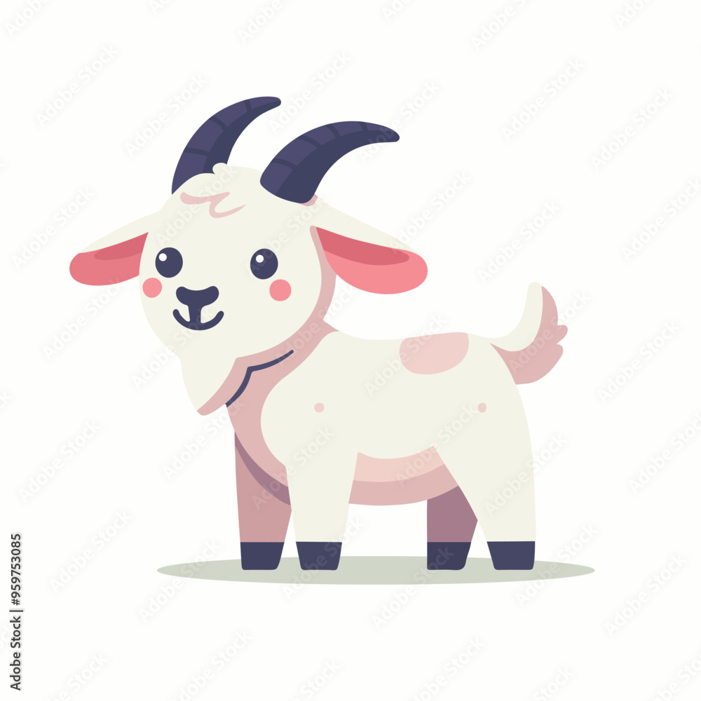 Naklejka premium Adorable Cartoon Goat Illustration in Minimalist Style