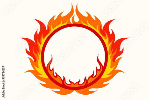 Circle Fire vector frame. burning circle flame frame vector illustration