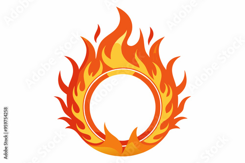 Circle Fire vector frame. burning circle flame frame vector illustration