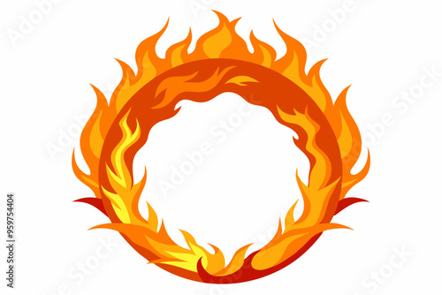Fire and flames, burning circle flame frame vector illustration
