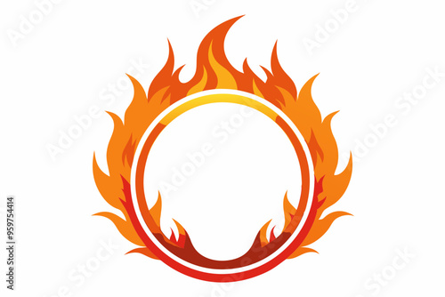 Fire and flames, burning circle flame frame vector illustration