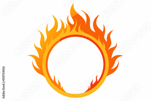 Fire and flames, burning circle flame frame vector illustration