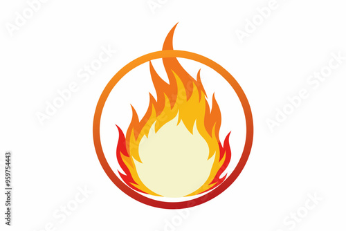 Fire and flames, burning circle flame frame vector illustration
