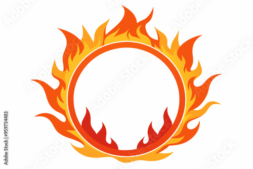 Fire and flames, burning circle flame frame vector illustration