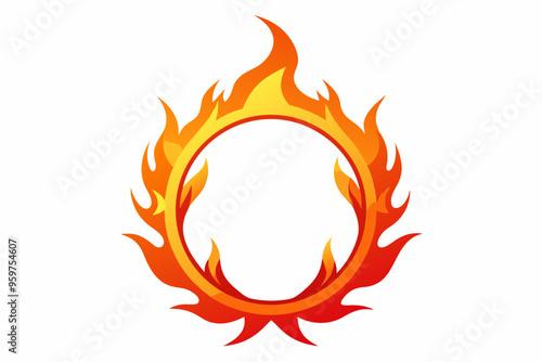 Fire and flames, burning circle flame frame vector illustration