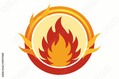 Fire and flames, burning circle flame frame vector illustration