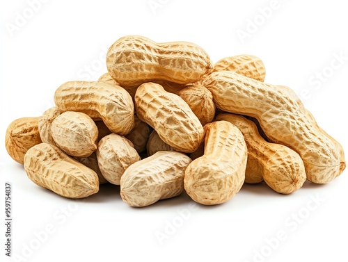 a pile of raw peanuts in their shells, farmfresh, earthy and natural, isolated on white background