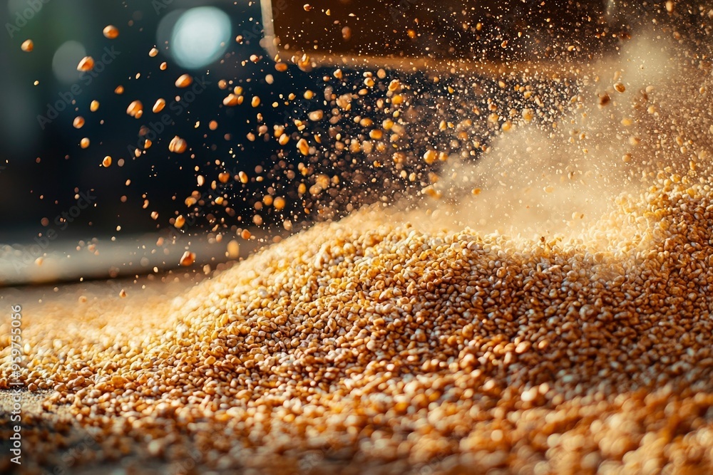 Closeup of Grain Falling onto a Pile of Grain Closeup of Grain Falling onto a Pile of Grain