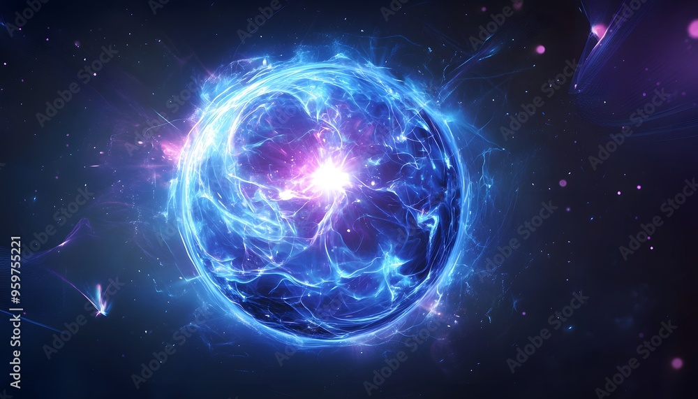 Glowing Blue Orb of Energy in a Dark Space Glowing Blue Orb of Energy in a Dark Space