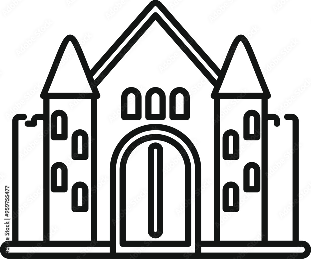 Simple line drawing of a medieval castle or fortress, evoking history, architecture, and tourism Simple line drawing of a medieval castle or fortress, evoking history, architecture, and tourism