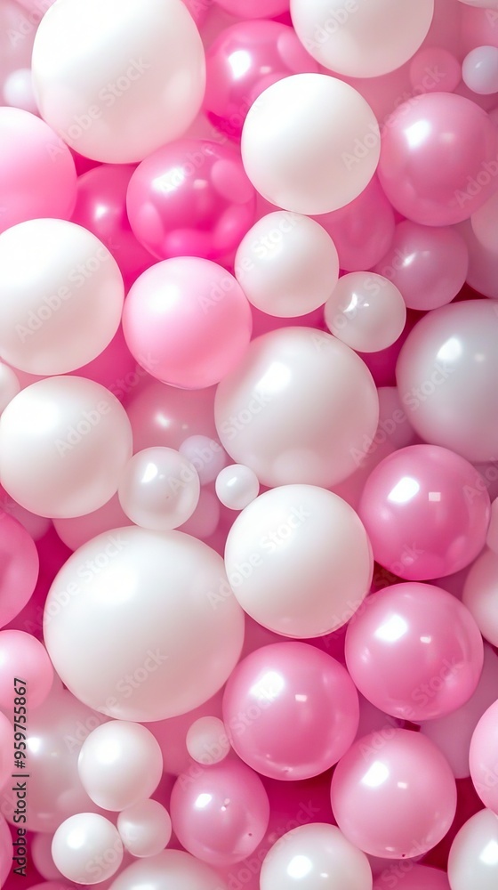 A bunch of pink and white balloons on a pink background A bunch of pink and white balloons on a pink background
