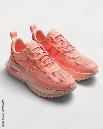 Bright pink stylish sneakers with thick soles and laces. photo