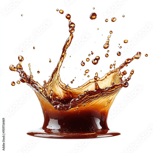 a splash of soy sauce, dynamic movement, rich brown tones, isolated on white background