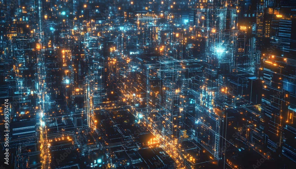Abstract Cityscape with Glowing Lines and Lights Abstract Cityscape with Glowing Lines and Lights