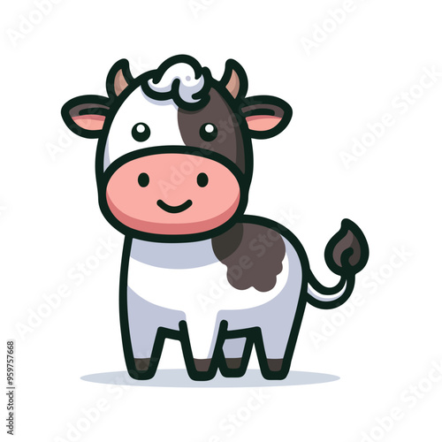 Cute cow cartoon kawaii flat design vector illustration