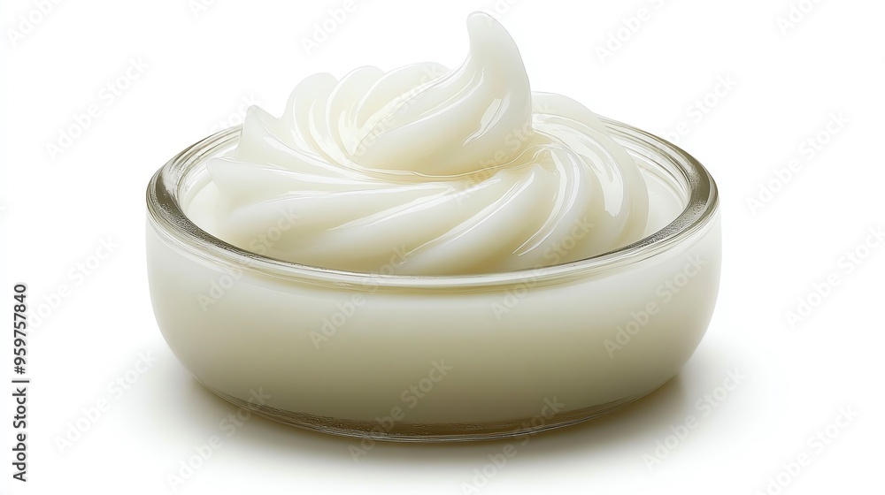 a swirl of coconut oil in a clear glass jar, rich and glossy, elegant presentation, isolated on white background a swirl of coconut oil in a clear glass jar, rich and glossy, elegant presentation, isolated on white background