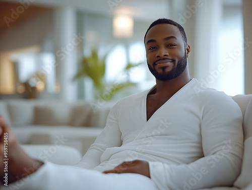 Man Relaxing on Couch at Home