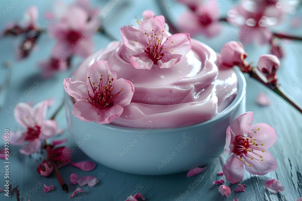 Delicate Pink Cream Surrounded by Cherry Blossoms Delicate Pink Cream Surrounded by Cherry Blossoms