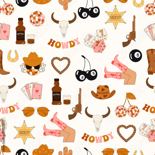 Cowboy wildwest seamless pattern. Howdy Vector illustration