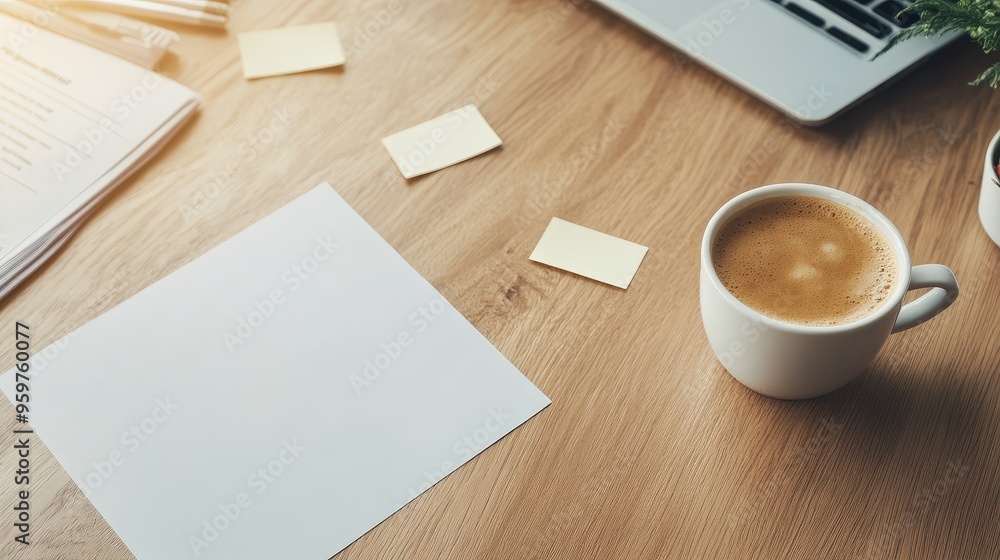 A Warm Cup of Coffee Surrounded by Sticky Notes and Planning Papers on a Wooden Desk Environment A Warm Cup of Coffee Surrounded by Sticky Notes and Planning Papers on a Wooden Desk Environment
