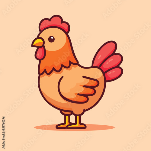 Cute chicken cartoon mascot vector flat design illustration