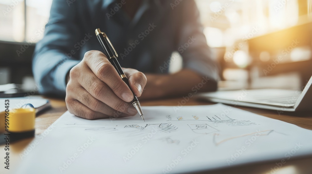 Innovative Business Ideas Unfolding on a Napkin in a Cozy Office Setting with Natural Light Innovative Business Ideas Unfolding on a Napkin in a Cozy Office Setting with Natural Light