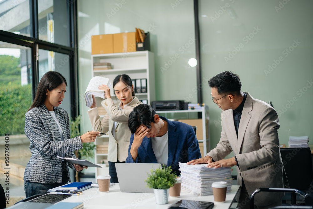 workplace stress and conflict with this intense scene of professionals in a heated office discussion with team member, bad work workplace stress and conflict with this intense scene of professionals in a heated office discussion with team member, bad work