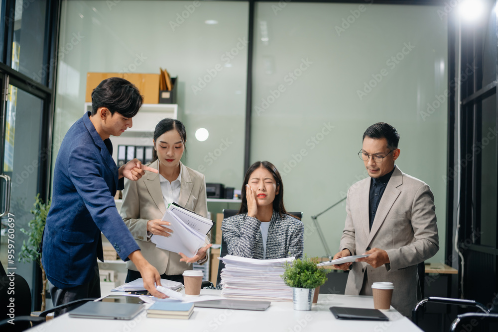 workplace stress and conflict with this intense scene of professionals in a heated office discussion with team member, bad work workplace stress and conflict with this intense scene of professionals in a heated office discussion with team member, bad work